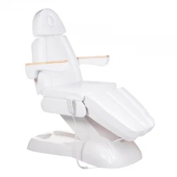 Elektryczny fotel kosmetyczny / pedicure z drewnianymi podłokietnikami LUX biały