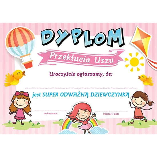 Dyplom przekłucia uszu dla dziewczynki