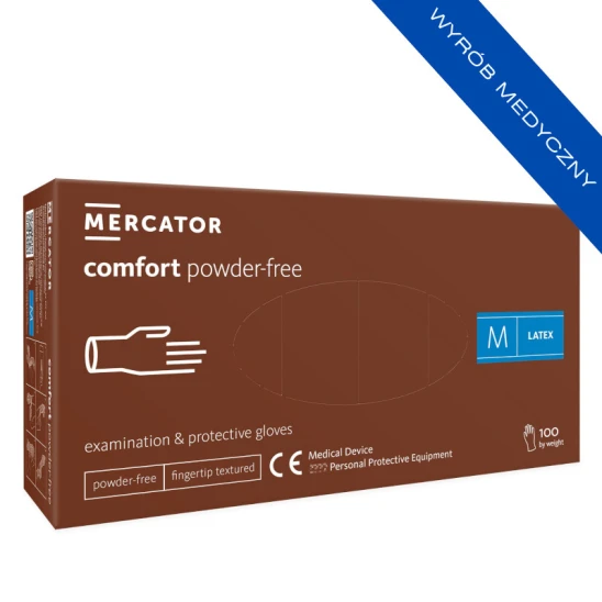 Rękawiczki lateksowe bezpudrowe Mercator Comfort powder-free (M) 100szt