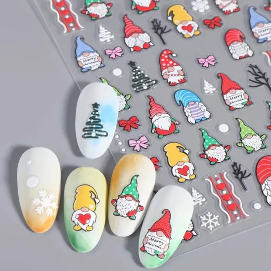 Naklejki do zdobienia paznokci Christmas Gnomes Nail Art Stickers